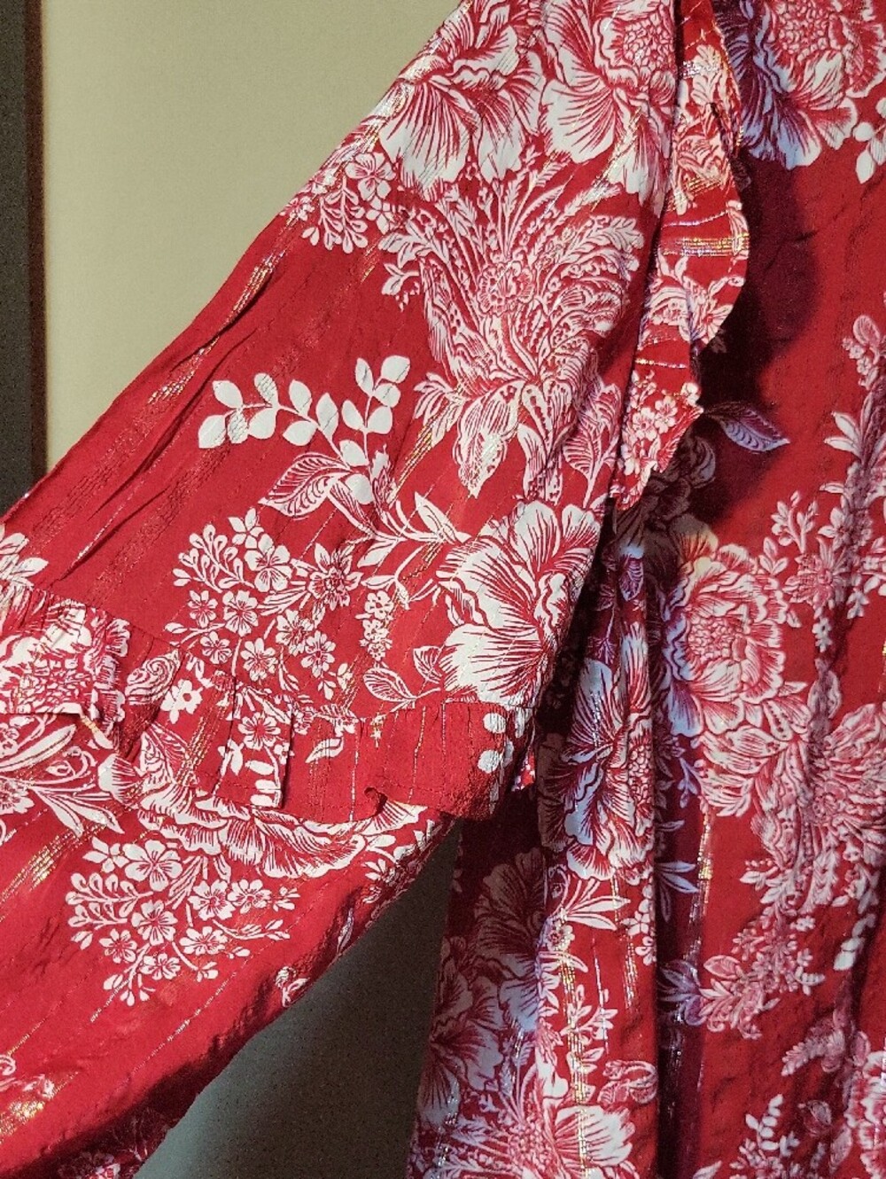 Style & Co. Red Floral Button-Front Ruffle Blouse - Picture 2 of 5